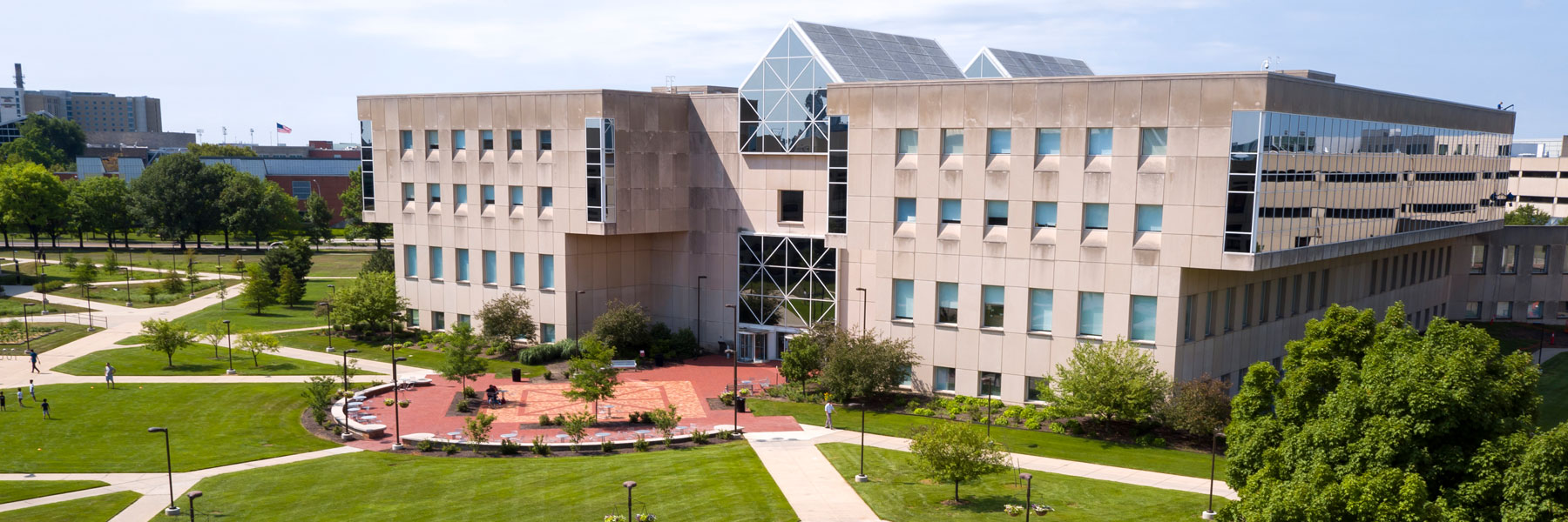 University Library is pictured from the air on the IUPUI campus in downtown Indianapolis.
